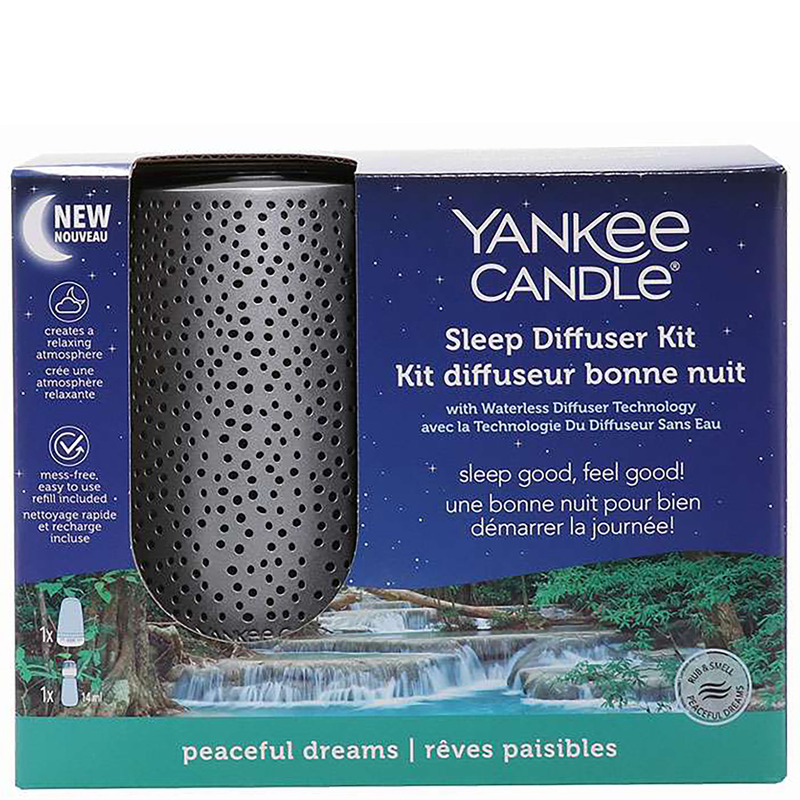 Yankee Candle Sleep Diffusers Silver Starter Kit with Peaceful Dreams refill