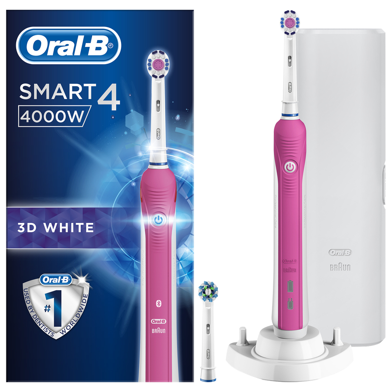 Oral-B Smart 4 4500 3D White Pink Bluetooth Electric Toothbrush One Size