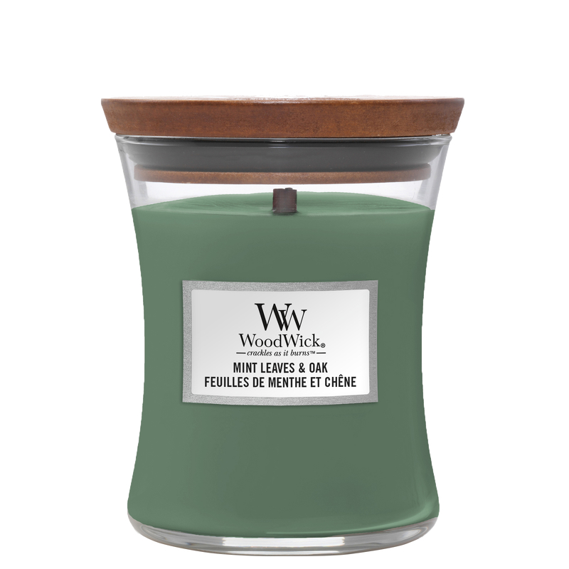 WoodWick Hourglass Candles Mint Leaves & Oak Medium Candle 275g / 9.7 oz.